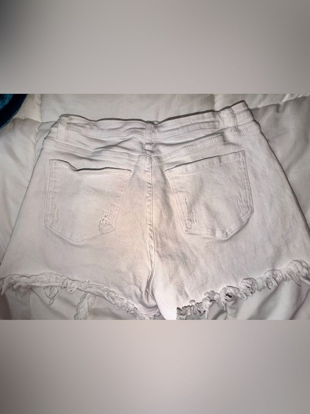 White Frayed High-Rise Denim Shorts - Picture 3 of 3